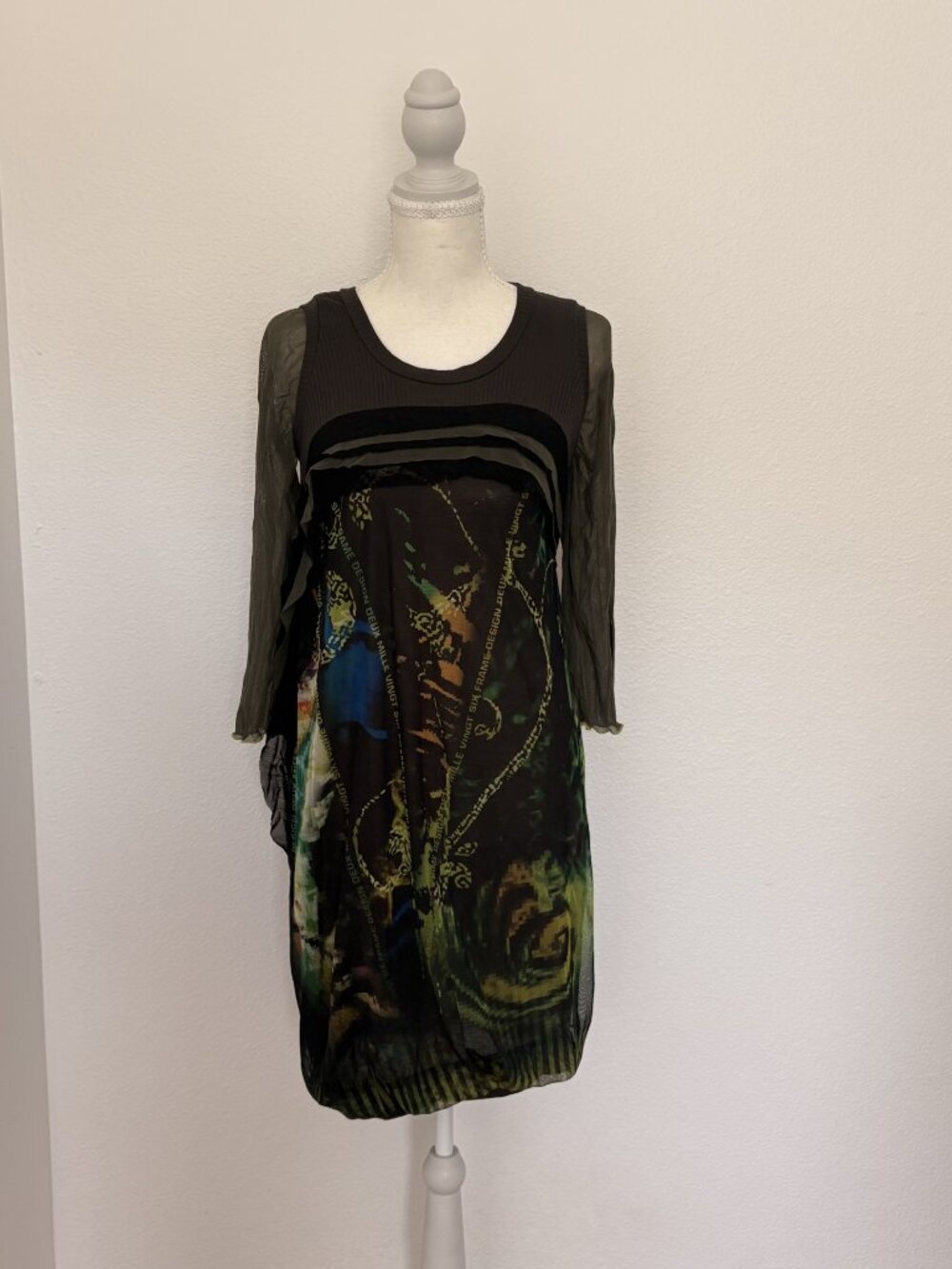 ✨ Deux Mille Vingt Six Abstract Mesh Asymmetrical Midi Dress ✨ Size Small